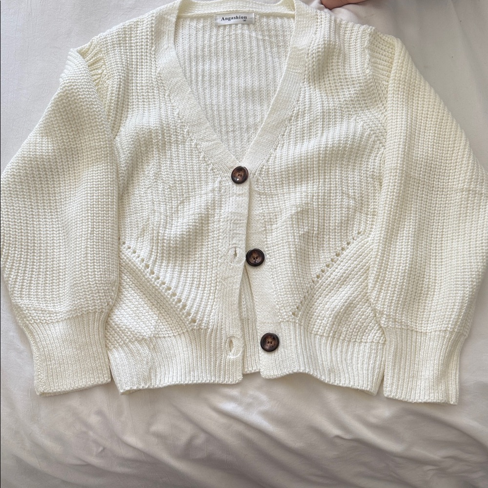 Angashion Women's Cream Button-Up Cardigan